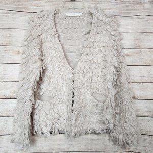 ASTR The Label Short Shaggy Loop Knit Cardigan Beige Sweater Size S Wool Blend